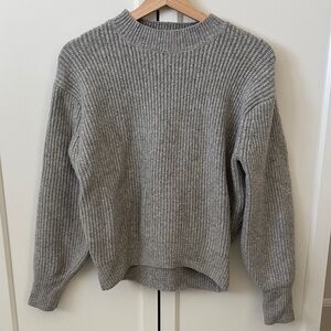 H&M Light Gray Ribbed Crewneck Sweater Wool Blend
